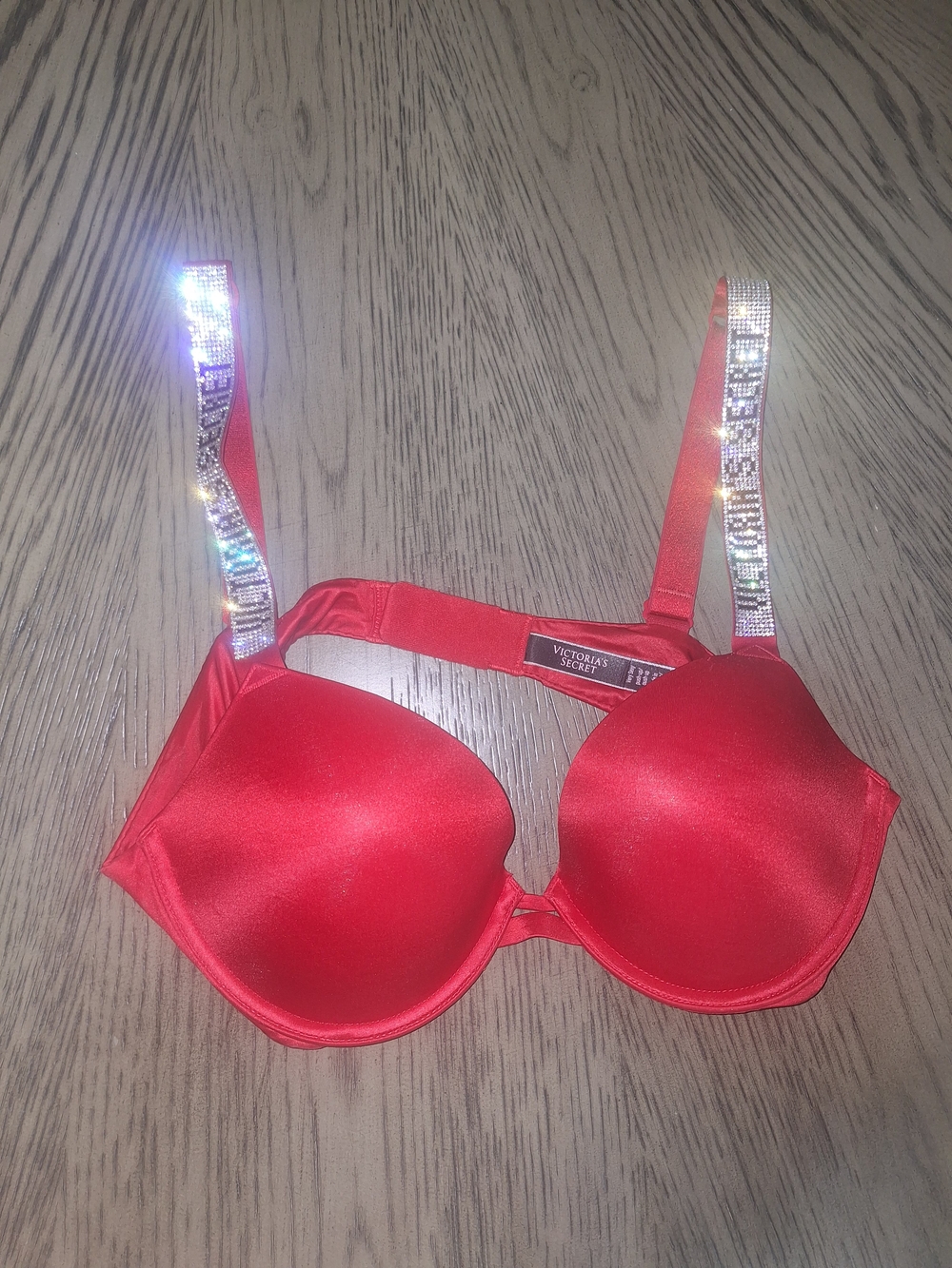 Victoria's Secret Red Push-Up Bra with Crystal Embellished Straps